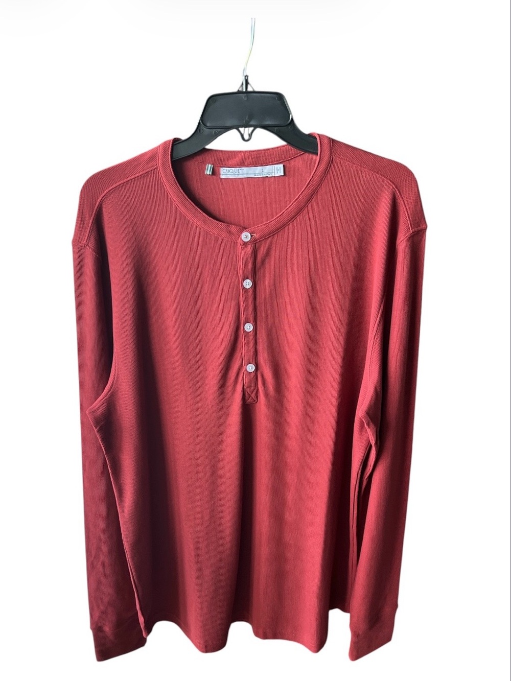 Croquet Men’s Long Sleeve Ribbed Henley Shirt - Brick Red - Size L